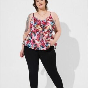Torrid Chiffon Floral Clip Dot Ruffle Front Tie Waist Tank Cami Size 2X 2